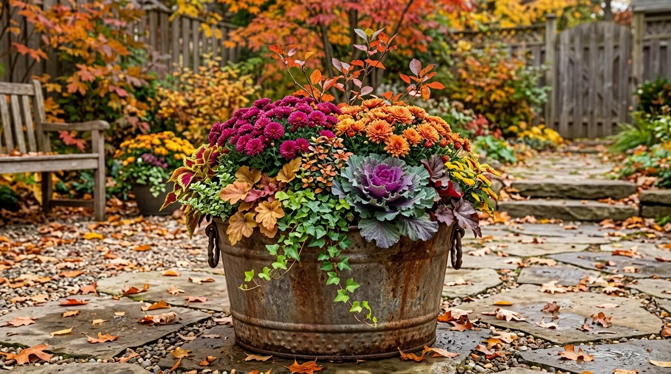 Tall Fall Urn Planter With Branches